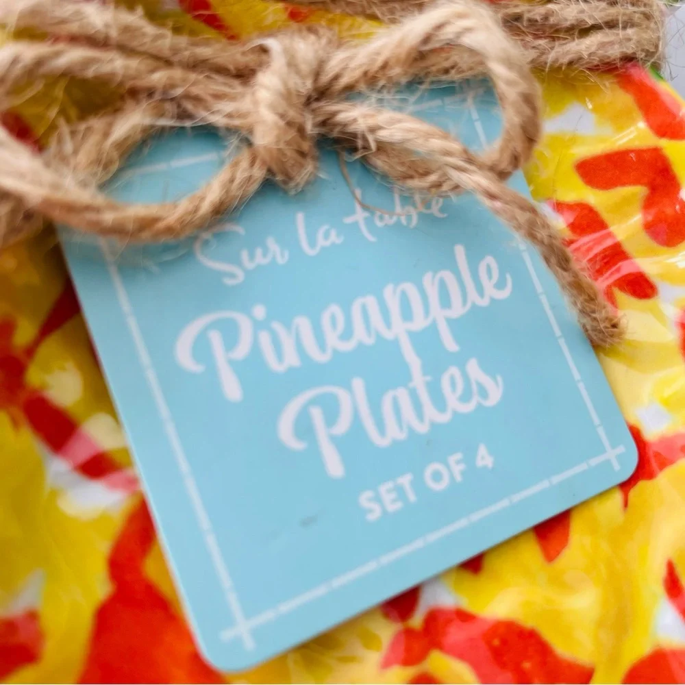 Sur La Table•NWT,4-Appetizer Plates +Pineapple Party Bundle~Straws,Napkins,Picks